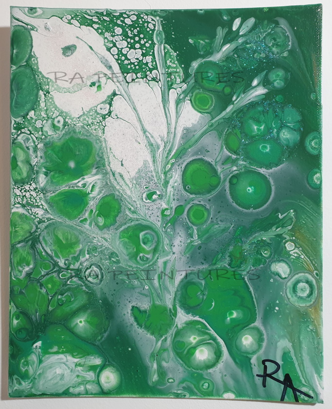 peinture pourring abstraite 20,5x25,5 - Arrêt dans l'Herbe par RA - artiste peintre RA