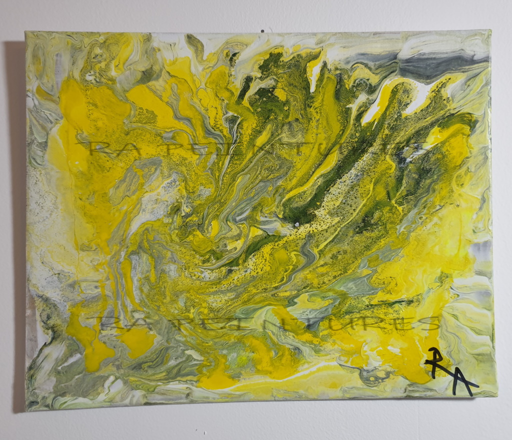 peinture pourring abstraite 20,5x25,5 - Dragon par RA - artiste peintre RA
