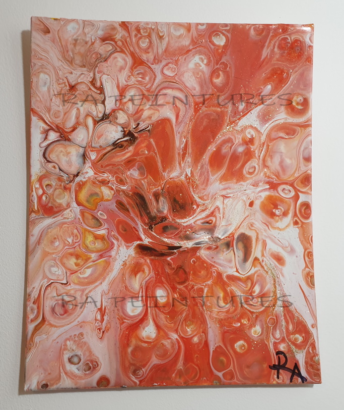 peinture pourring abstraite 20,5x25,5 - Naissance de Lave par RA - artiste peintre RA